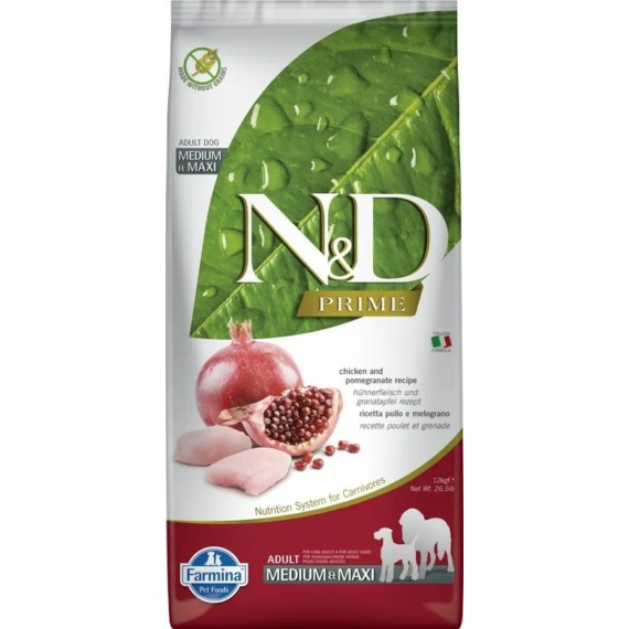 N&D Dog Prime csirke&gránátalma adult medium&maxi 12kg – száraz kutyatáp