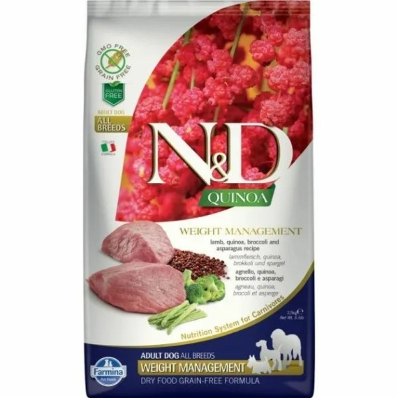 N&D Dog Quinoa Weight Management bárány 2,5kg – száraz kutyatáp