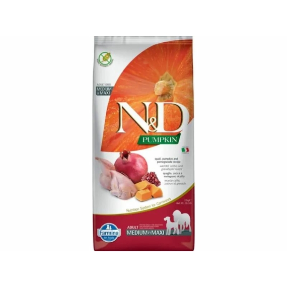 N&D Pumpkin Dog fürj&sütőtök,gránátalma adult medium&maxi 12kg – száraz kutyatáp