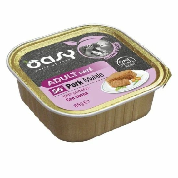 Oasy Cat Alutálka GF Adult Pork with pumpkin 85g – konzerves macskaeledel