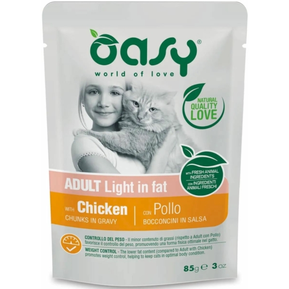 Oasy Cat Alutasakos Chunks in Gravy Adult Light in Fat 85g – konzerves macskaeledel
