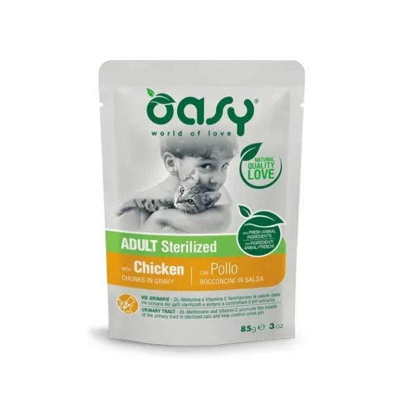Oasy Cat Alutasakos Chunks in Gravy Adult Sterilized Chicken 85g – konzerves macskaeledel