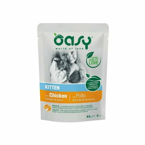 Oasy Cat Alutasakos Chunks in Gravy Kitten Chicken 85g – konzerves macskaeledel