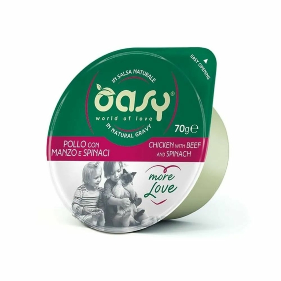 Oasy Cat Tálka More Love Chicken&Beef&Spinach 70g – konzerves macskaeledel