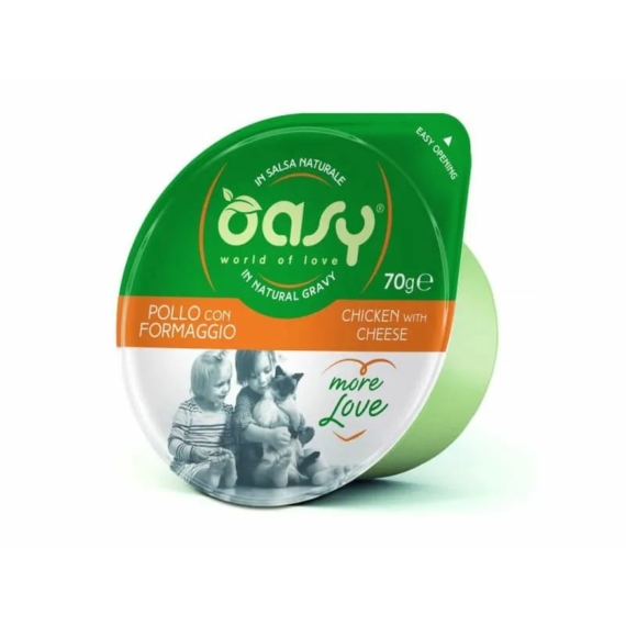 Oasy Cat Tálka More Love Chicken&Cheese 70g – konzerves macskaeledel