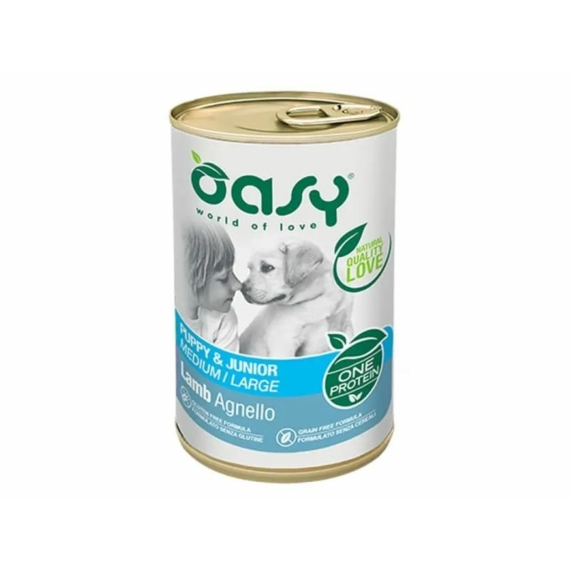 Oasy Dog Konzerv OP Puppy&Junior Medium/Large Lamb 400g – konzerves kutyaeledel