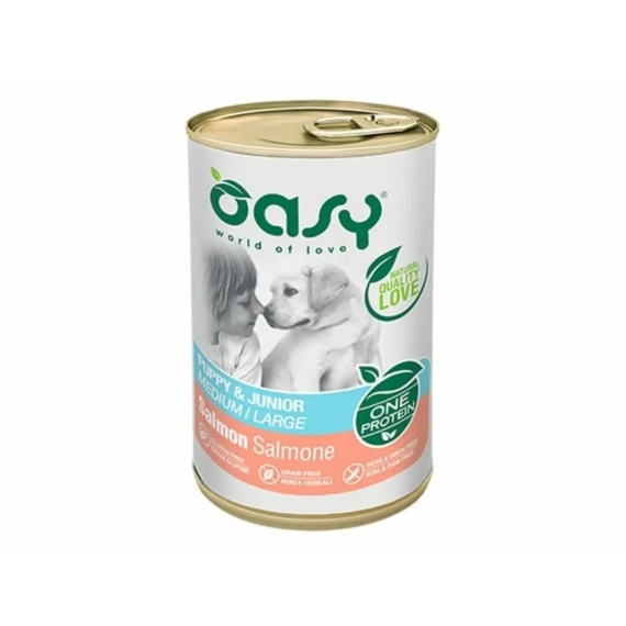 Oasy Dog Konzerv OP Puppy&Junior Medium/Large Salmon 400g – konzerves kutyaeledel