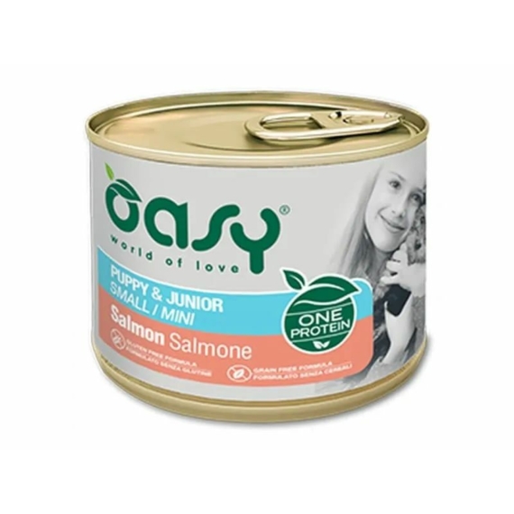 Oasy Dog Konzerv OP Puppy&Junior Small/Mini Salmon 200g – konzerves kutyaeledel