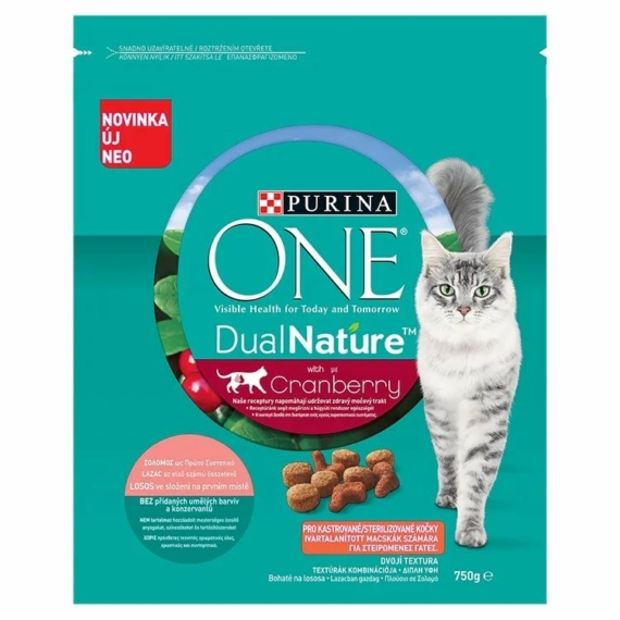ONE Dual Nature Száraz Macska Adult Lazaccal és áfonyával 750g – száraz macskatáp