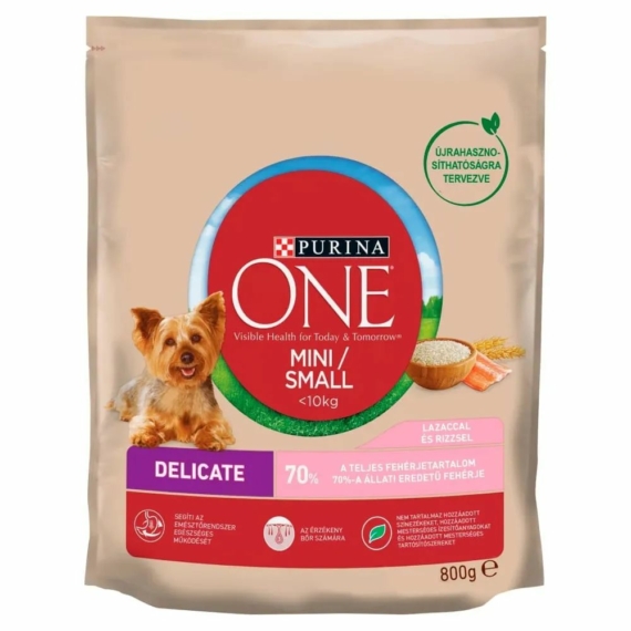 ONE Száraz Kutya Mini Delicate Lazac+Rizs 800g – száraz kutyatáp
