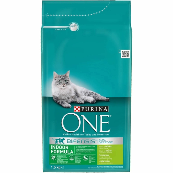 ONE Száraz Macska Indoor Pulyka+Teljes kiőrlésű gabonák 1,5kg – száraz macskatáp