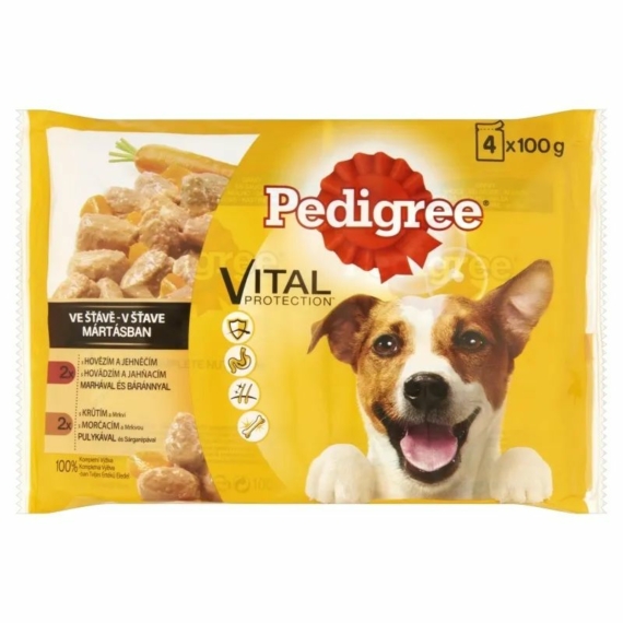 Pedigree Alutasakos 4 Pack Adult Marha+Nyúl,Pulyka+Répa 100g – konzerves kutyaeledel