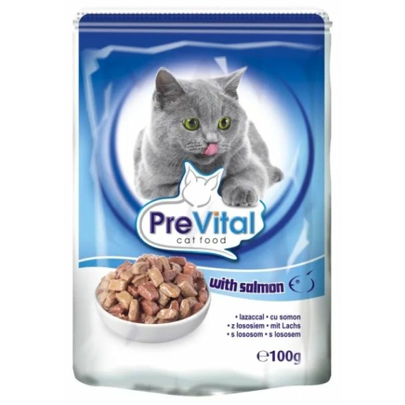 PreVital Alutasakos Macskaeledel Lazacos 100g – konzerves macskaeledel