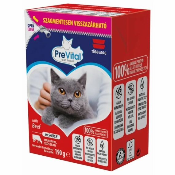 PreVital Tetra Pack nedves macska eledel marha 190gr – konzerves macskaeledel