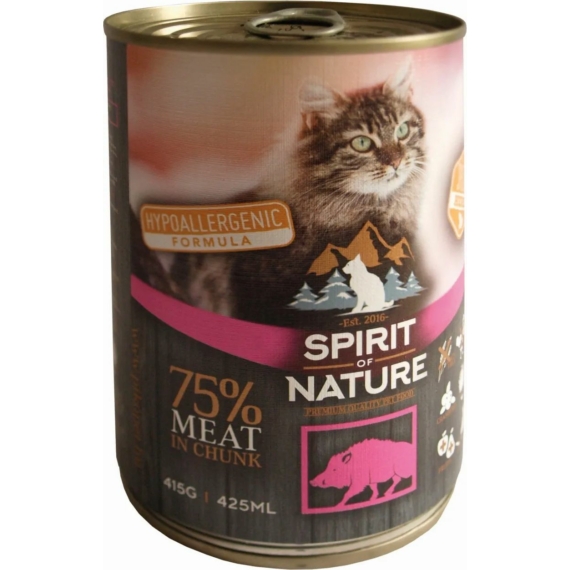Spirit of Nature Cat konzerv Vaddisznóhússal 415gr – konzerves macskaeledel
