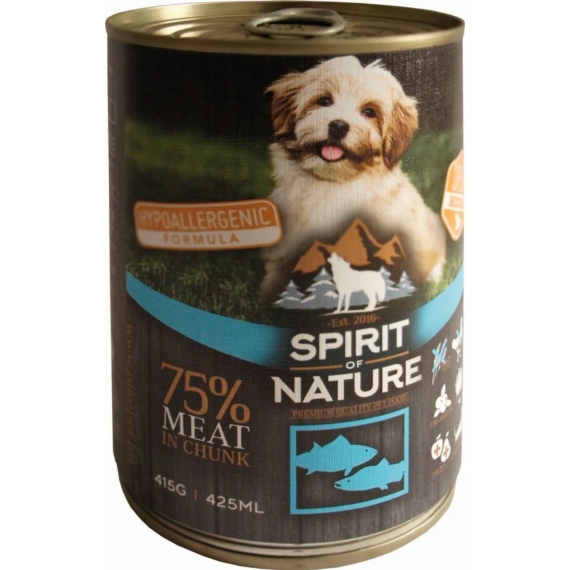 Spirit of Nature Dog konzerv Tonhallal és lazaccal 415gr – konzerves kutyaeledel