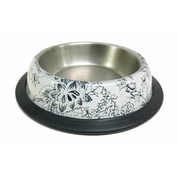 Tál Fém Etető  Gumi Peremmel, Virágos Mintával 0,22l / 12cm
