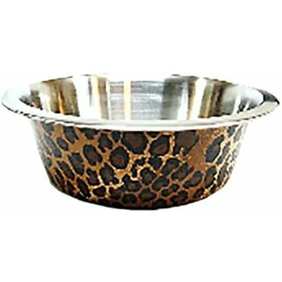 Tál fém etető leopárd mintás, gumiperemes 12cm, 0,220l