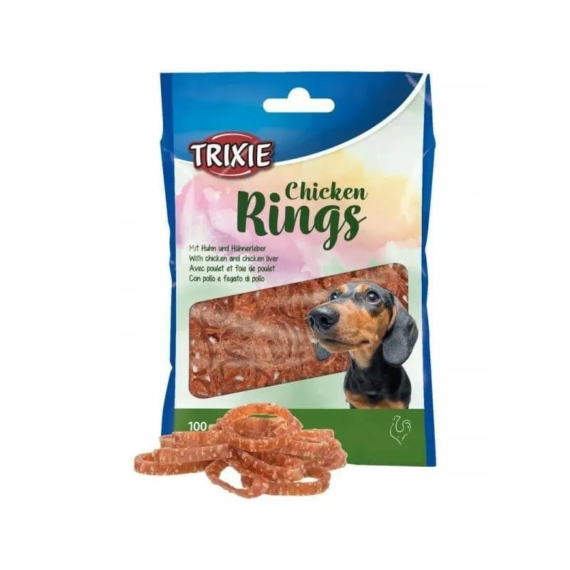 Trixie Jutalomfalat Csirke Karikák, 100g – jutalomfalat kutyáknak