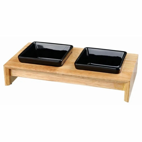 Trixie Tál Kerámia Fa Állványon Kutyának 2x0.2l 28x5x15cm fekete