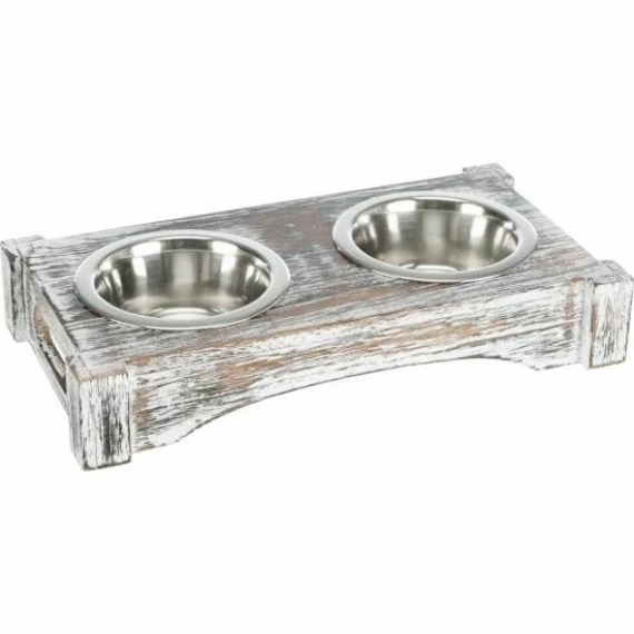 Trixie tál szett fa állványon 2x0,2l/10cm, 30x5x16cm fehér