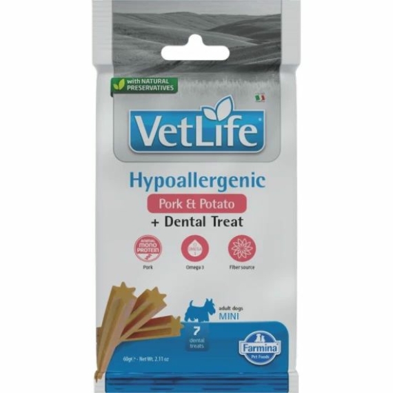Vet Life Natural Diet Dog Jutalomfalat Hypo Pork&potato Adult Mini 60g