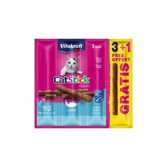 Vitakraft Cat Stick Jutalomfalat Mini Lazac 3x6g + 1 db ajándék – jutalomfalat kutyáknak