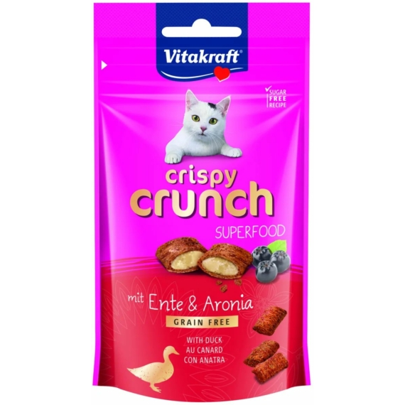 Vitakraft Crispy Crunch Macska Jutalomfalat Superfood Kacsa & Feketeberkenye 60g – jutalomfalat kutyáknak