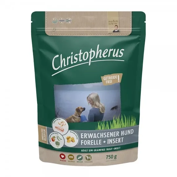 Christopherus Dog Adult Grain Free Pisztráng és rovar Small&medium 750g