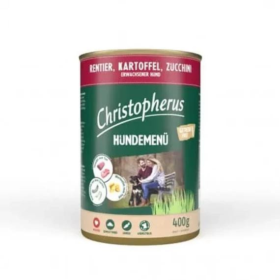 Christopherus Dog konzerv menü rénszarvas, burgonya, cukkini 400g