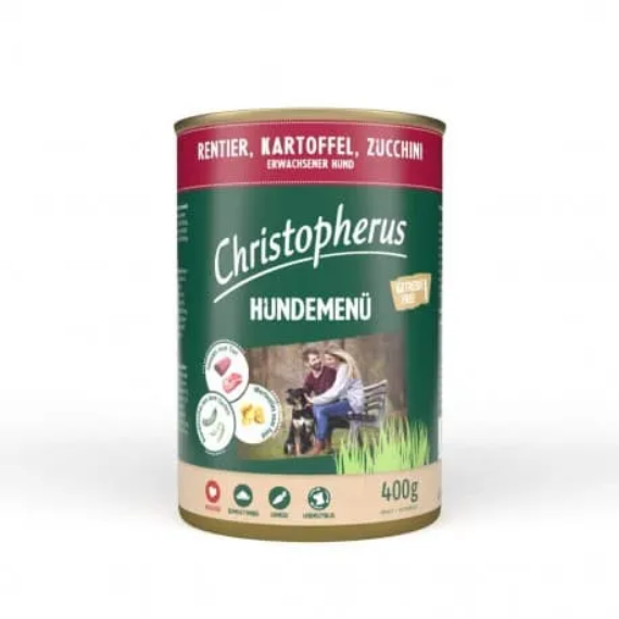 Christopherus Dog konzerv menü rénszarvas, burgonya, cukkini 400g