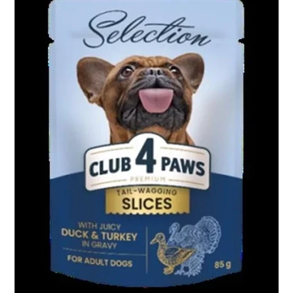 Club 4 Paws Premium Plusz Alutasakos Válogatás Kacsa és Pulykahússal szószban 85g