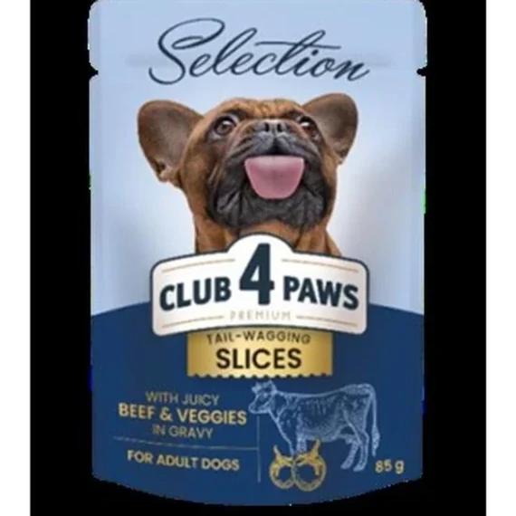 Club 4 Paws Premium Plusz Alutasakos Válogatás Marhahússal és Zöldséggel zselében 85g