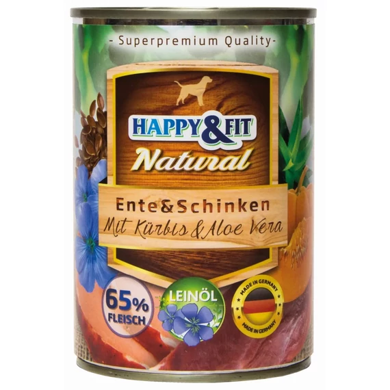 Happy&Fit Natural Dog Konzerv Kacsa&Sonka Sütőtökkel&Aloe Verával 400g