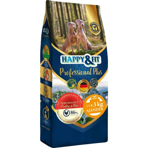 Happy&Fit Professional Plus Performance Poultry&Rice 18kg (15kg+3kg ajándék)