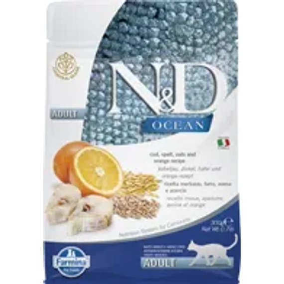 N&D Cat Ocean tőkehal, tönköly, zab&narancs adult 300g