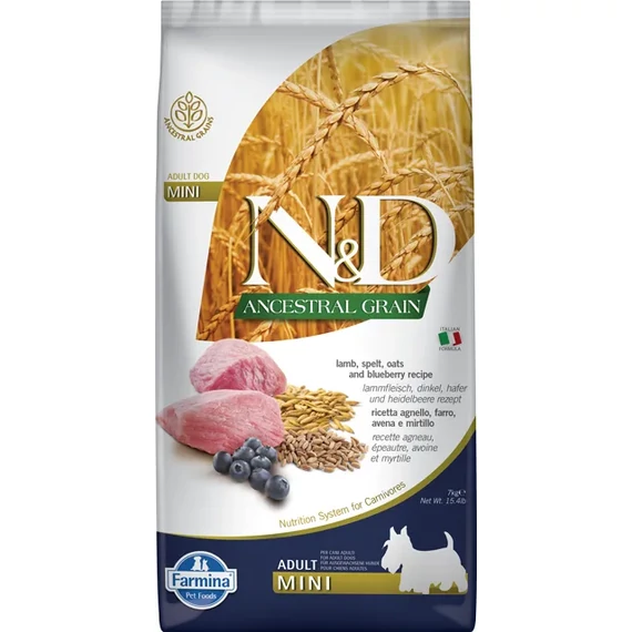 N&D Dog Ancestral Grain bárány,tönköly,zab&áfonya adult mini 7kg