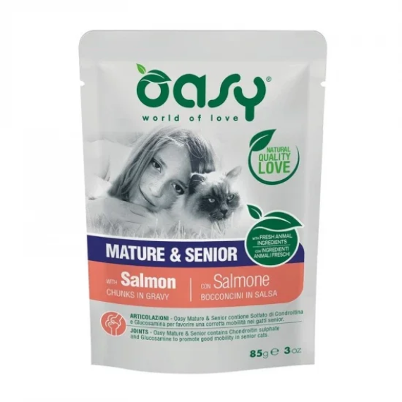 Oasy Cat Alutasakos Chunks in Gravy Mature & Senior Salmon 85g