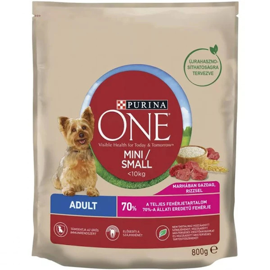 Purina ONE Mini/Small Adult - száraztáp (marha,rizs) kutyák részére (800g)