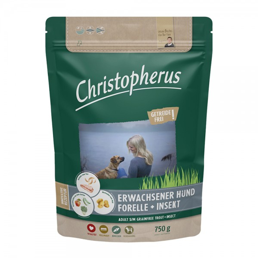 Christopherus Dog Adult Grain Free Pisztráng és rovar Small&medium 750g